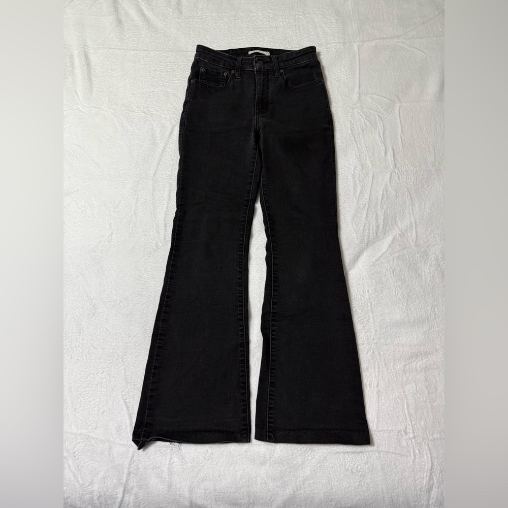 Levis 726 Flare Jeans Womens 25 Black High Rise‎ Dark Wash Stretch Boho